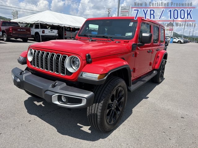2025 Jeep Wrangler 4xe Sahara in Firecracker Red Clearcoat — front three-quarter view