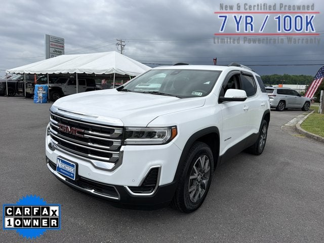 2023 GMC Acadia SLE in Summit White — front three-quarter view