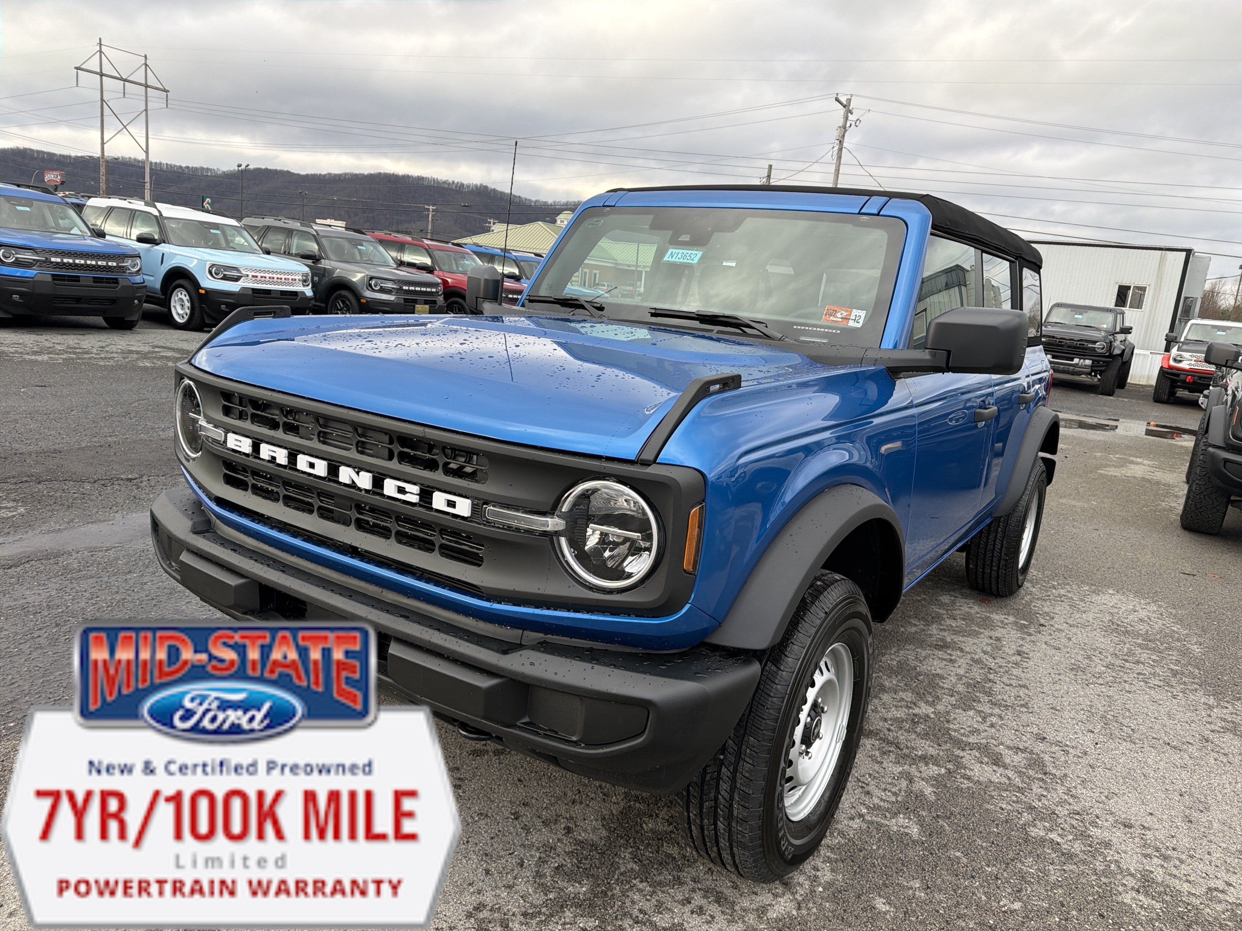 2025 Ford Bronco Base in Velocity Blue Metallic — front three-quarter view