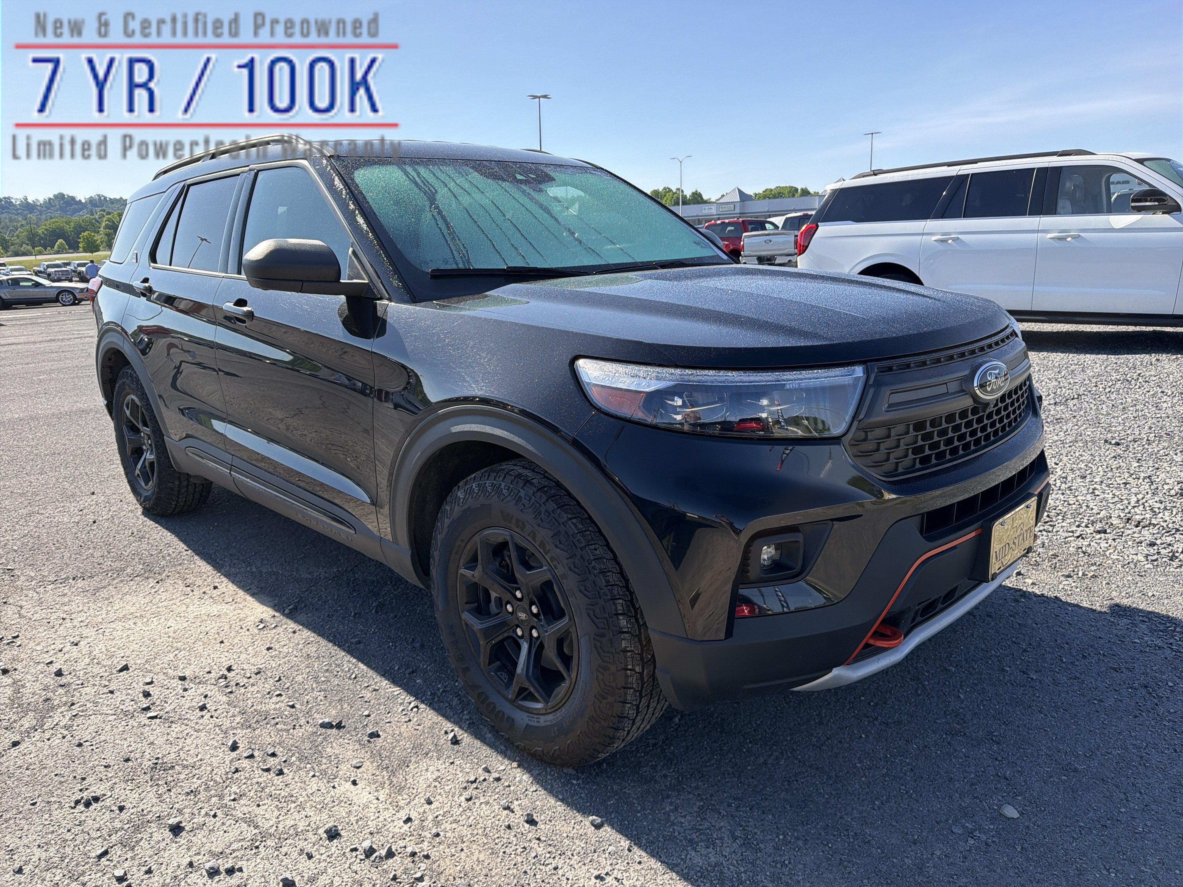 2022 Ford Explorer Timberline in Black Metallic — front three-quarter view