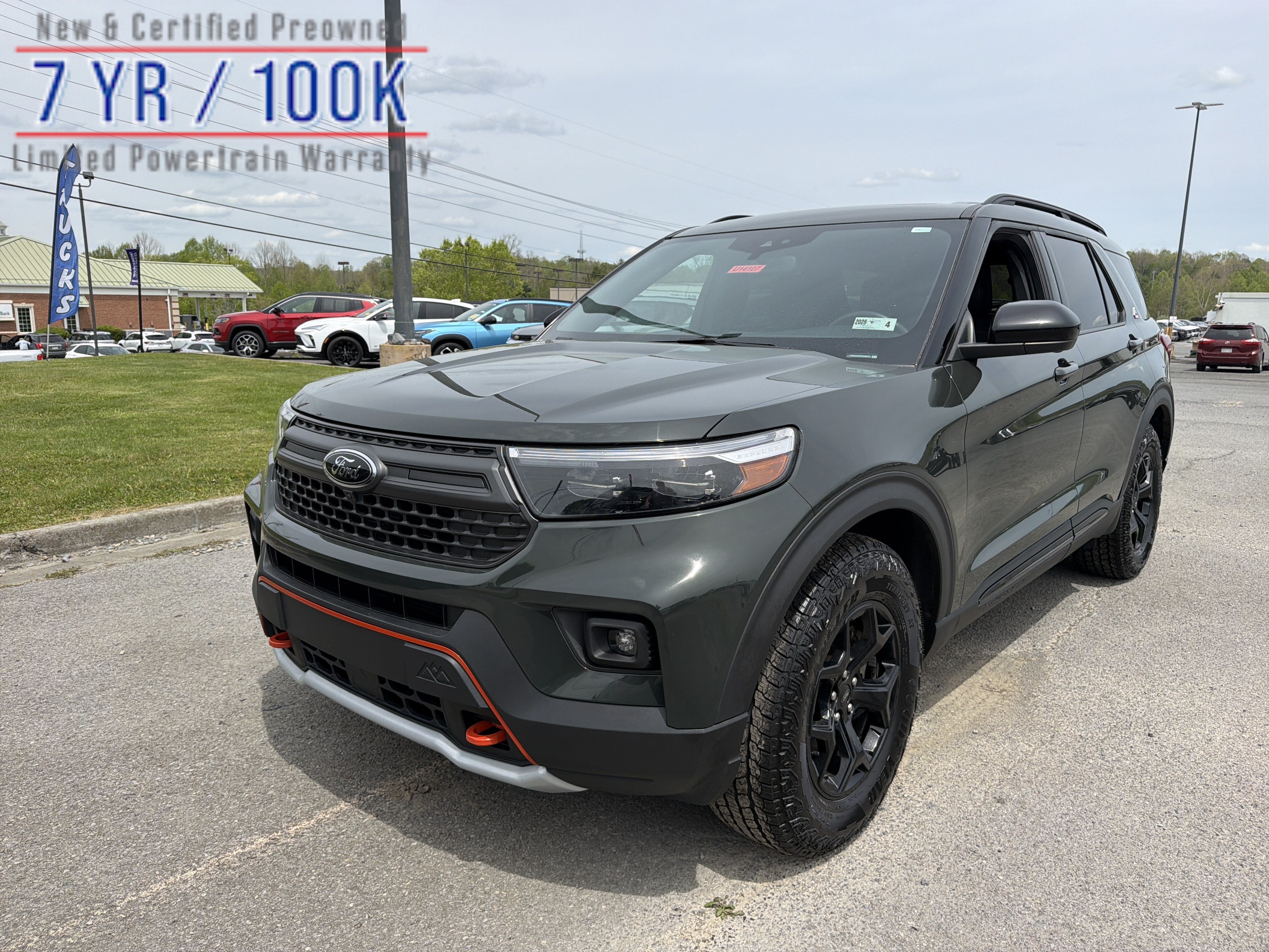 2023 Ford Explorer Timberline in Green Metallic — front three-quarter view