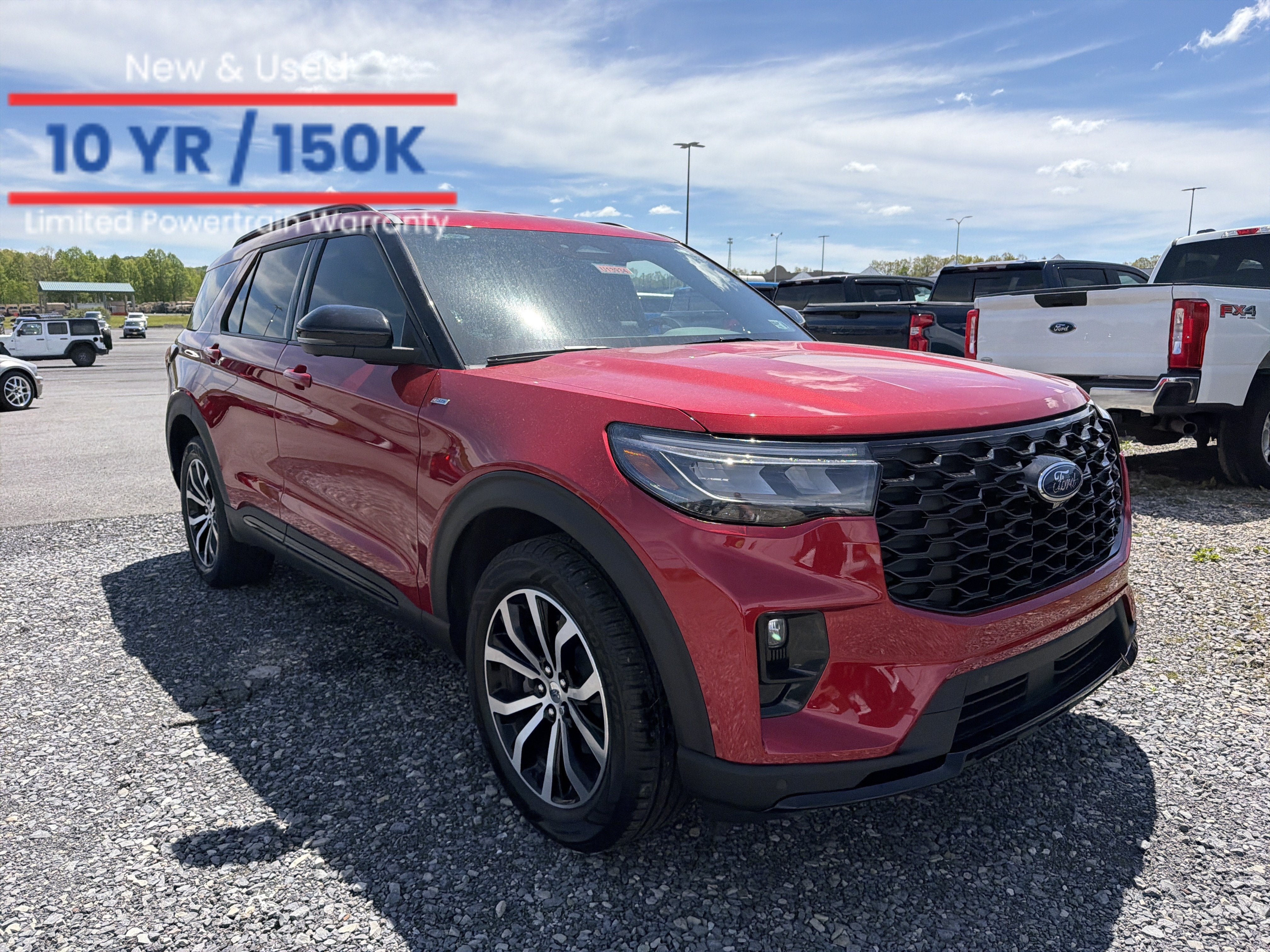 2025 Ford Explorer ST-Line in Red Metallic — front three-quarter view