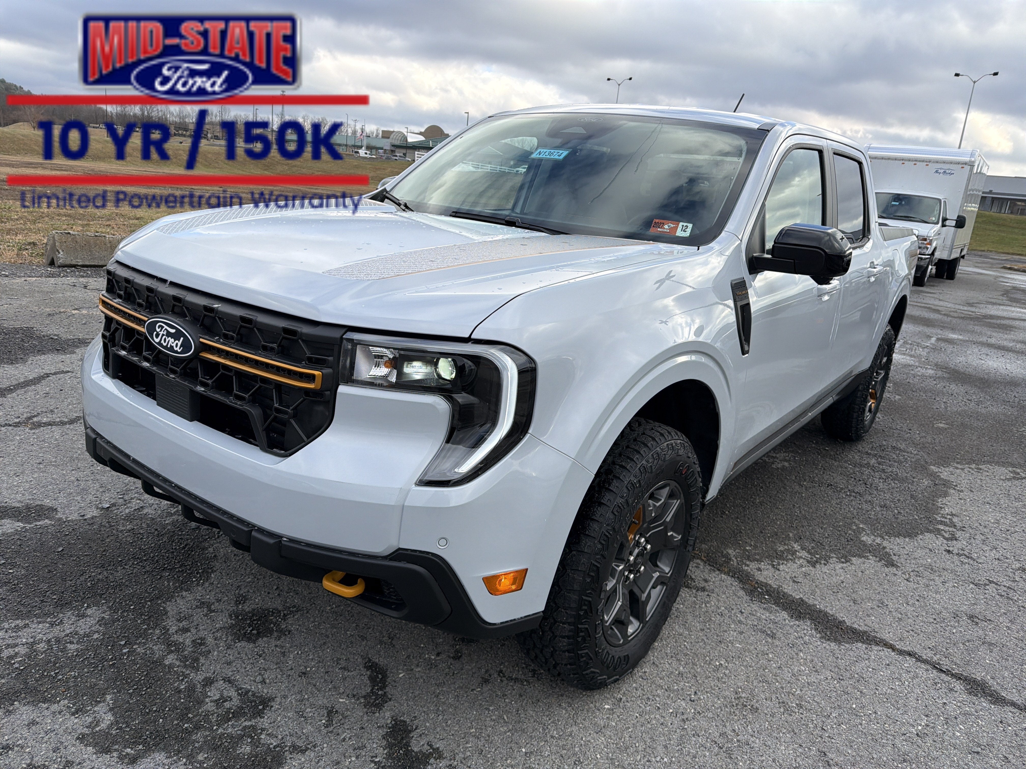 2026 Ford Maverick Tremor in Space White Metallic — front three-quarter view